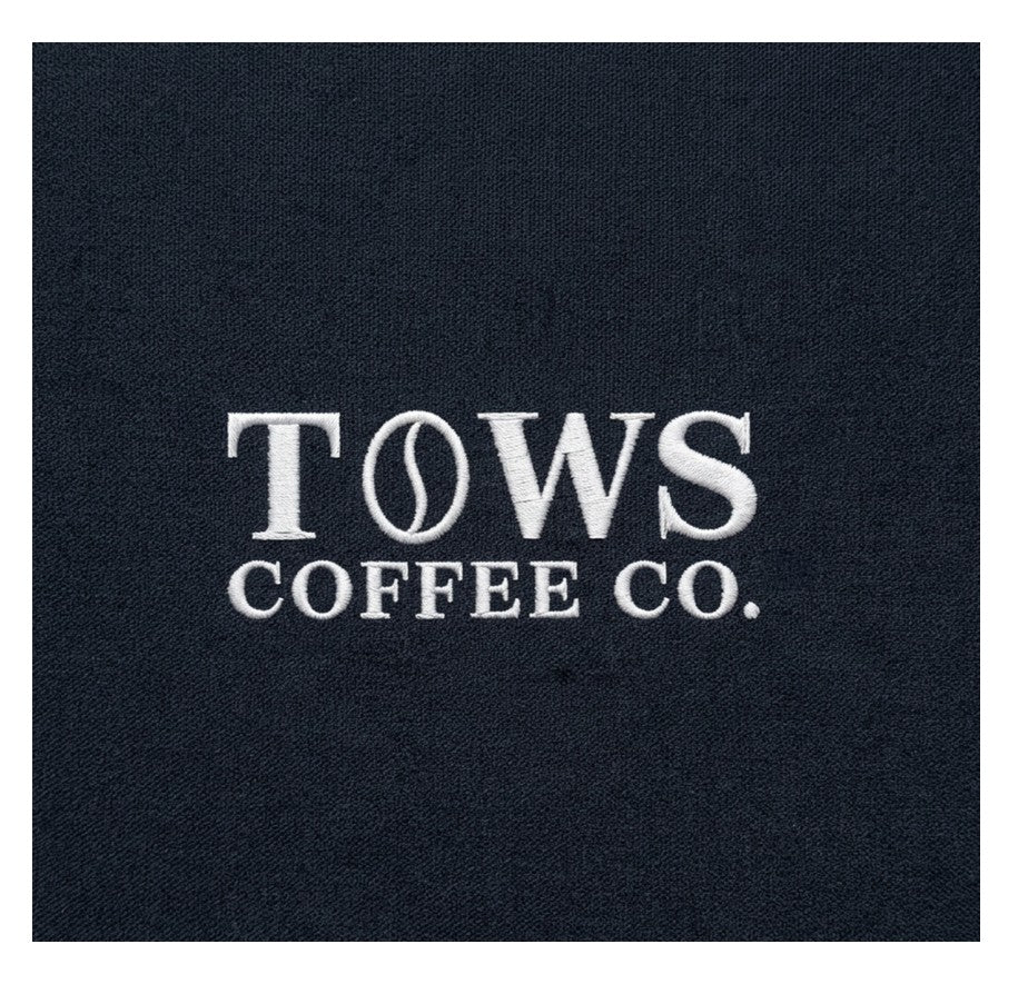TOWS Coffee Co. logo embroidery detail on Cord Rope Cap - white thread on corduroy