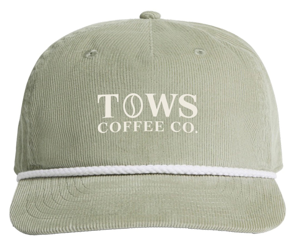 TOWS Coffee Co. Cord Rope Cap in Eucalyptus and White - 100% cotton corduroy with embroidered logo