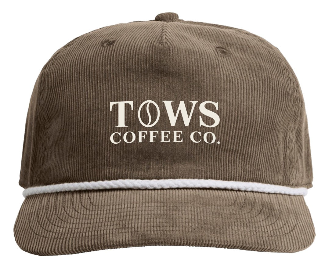 TOWS Coffee Co. Cord Rope Cap in Walnut and White - 100% cotton corduroy with embroidered logo