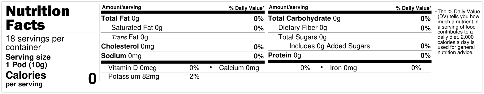 Tows Coffee Co Ultra Light Roast Nutrition Fact Panel for 1 K-Cup serving. 